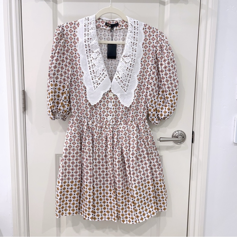 MAJE Romelange Linen Dress With Embroidered Collar - Picture 6 of 9
